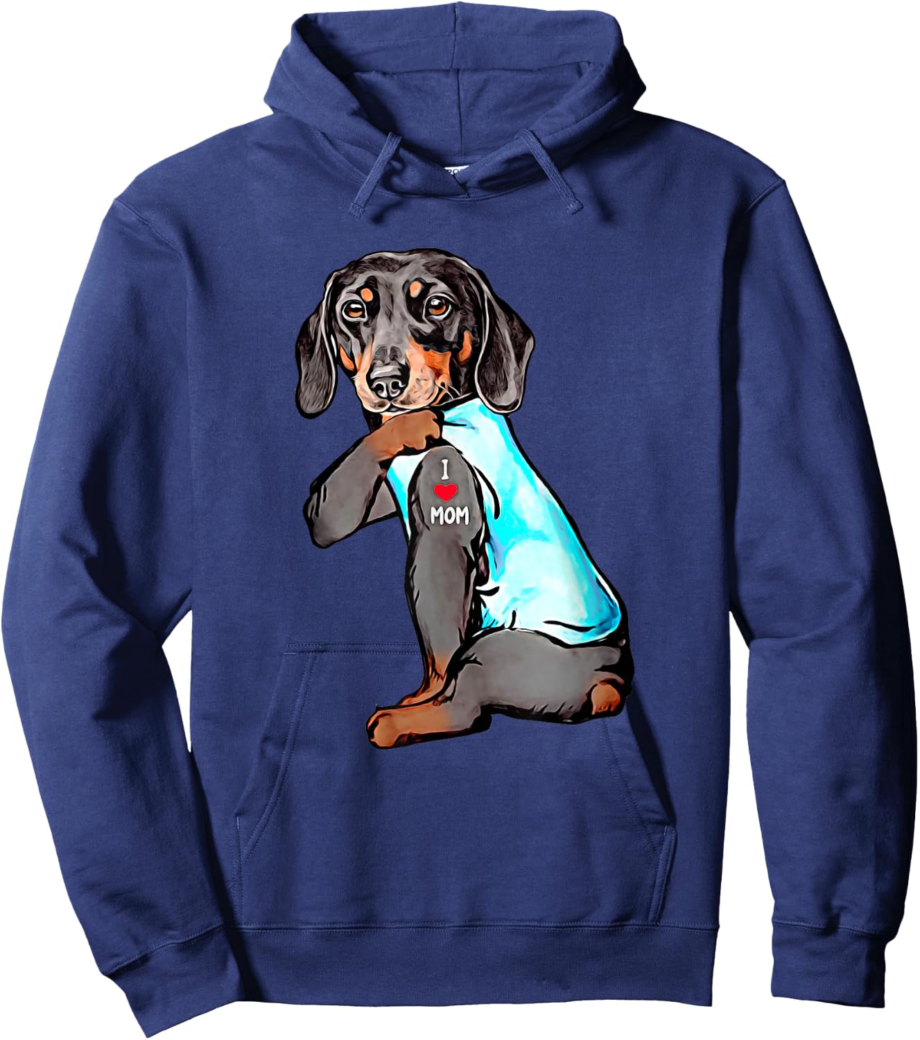 Funny Dachshund Dog Tattoo I Love Mom Dogmom Gift Hoodie - Hoodie | Navy