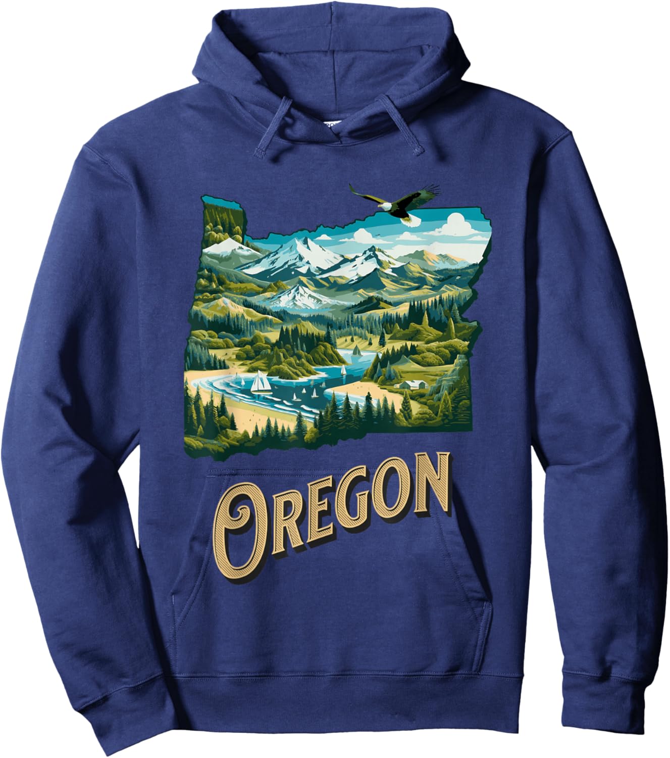 Oregon State PNW Nature Mt Hood Columbia River Eagle Forest Hoodie - Hoodie | Navy
