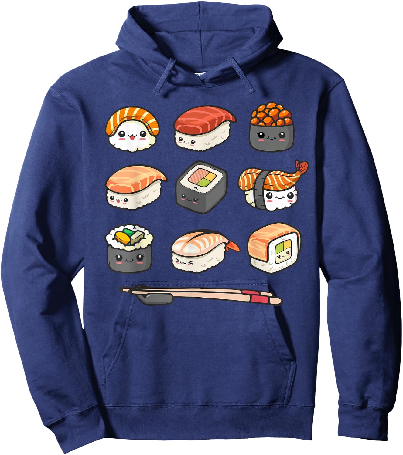 Happy Sushi Anime Kawaii Set Japanese Food Lover Otaku Manga Hoodie - Hoodie | Navy
