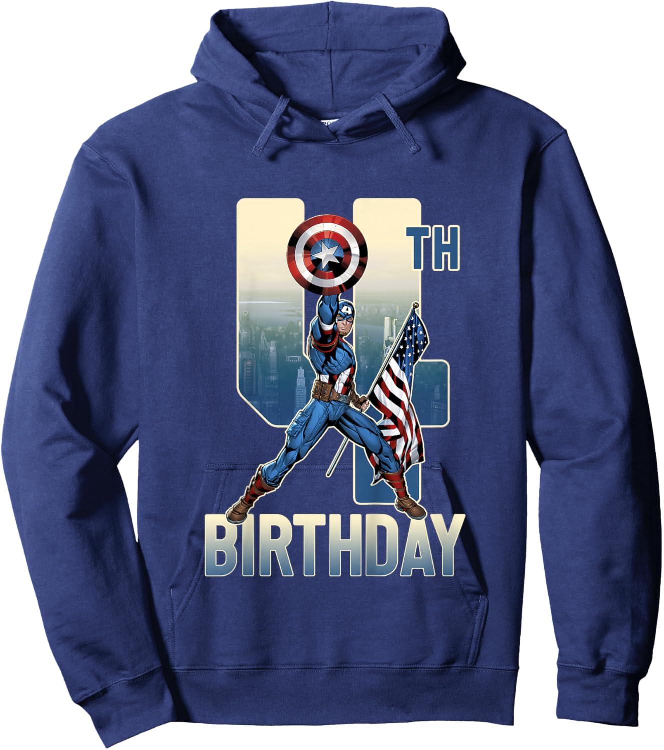 Kids Marvel Avengers Classic Captain America Epic 4th Birthday Hoodie - Hoodie | Navy