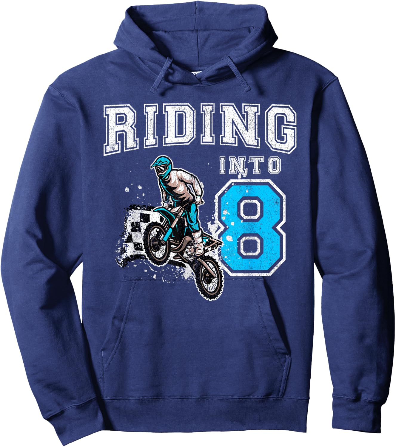 Riding Into 8 Years Old 8th Birthday Boy Dirt Bike Party Hoodie - Hoodie | Navy