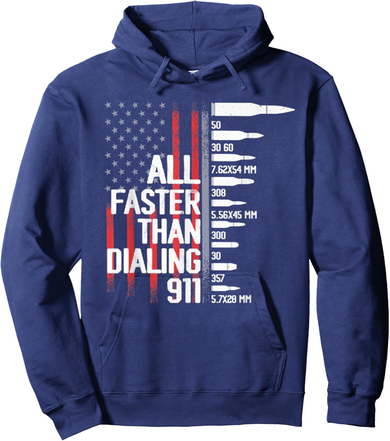 All Faster Than Dialing 911 American Flag Funny Gun Owner Hoodie - Hoodie | Navy