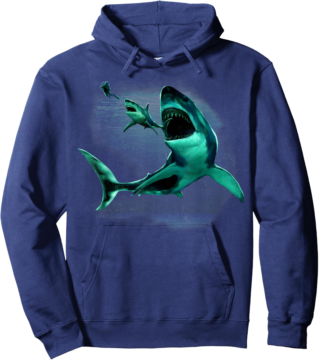 Scuba Diver, Great White Shark & Megalodon Shark Diving Hoodie - Hoodie | Navy