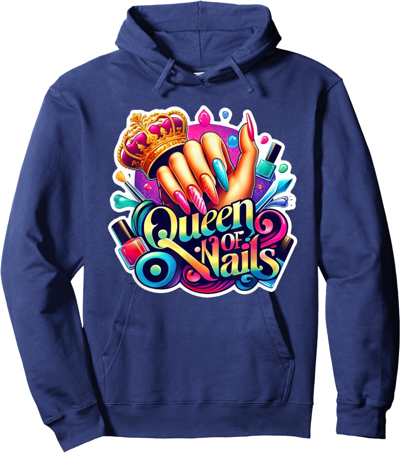 Nail Tech Polish Queen of Nails - Manicure Spa Travel Hoodie - Hoodie | Navy