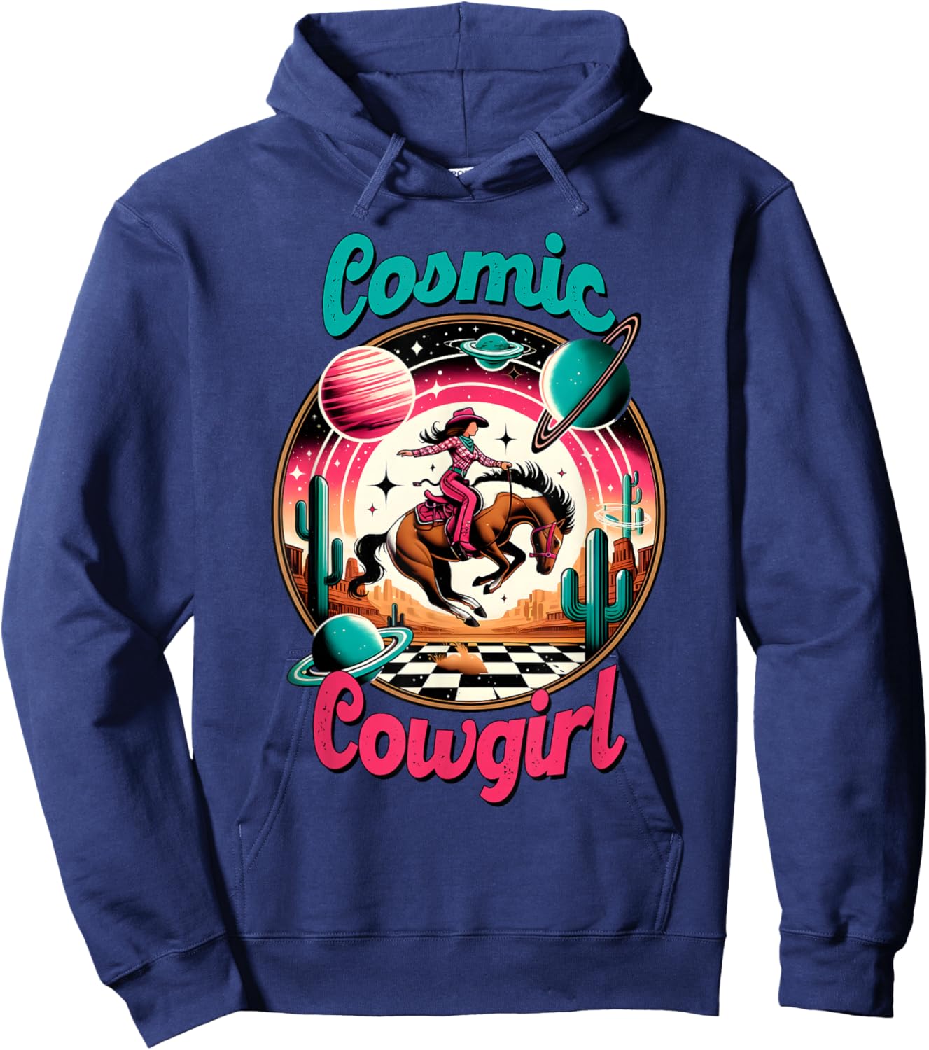 Cosmic Cowgirl Retro Astronaut Planets Outer Space Sci Fi Hoodie - Hoodie | Navy