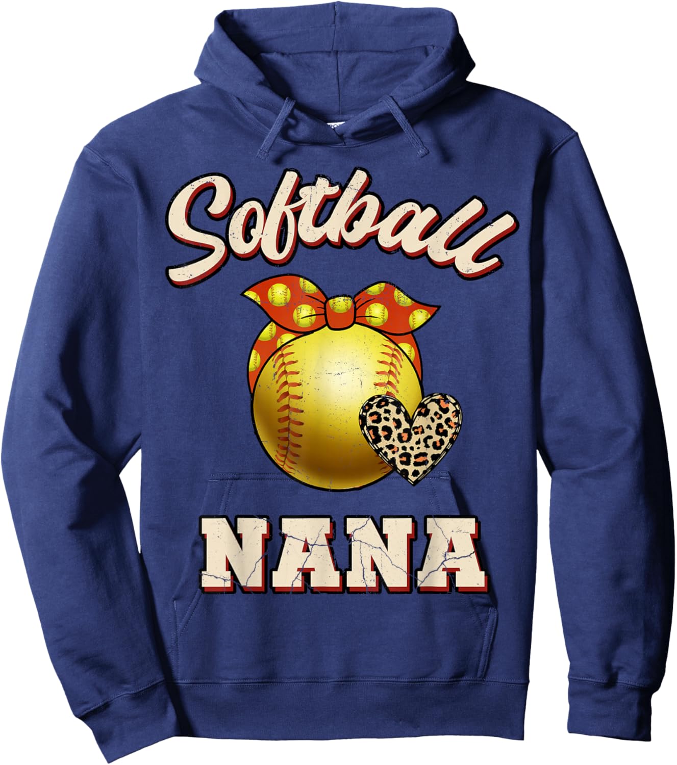Softball Nana Leopard Heart Fans Mother's Day Gift Hoodie - Hoodie | Navy