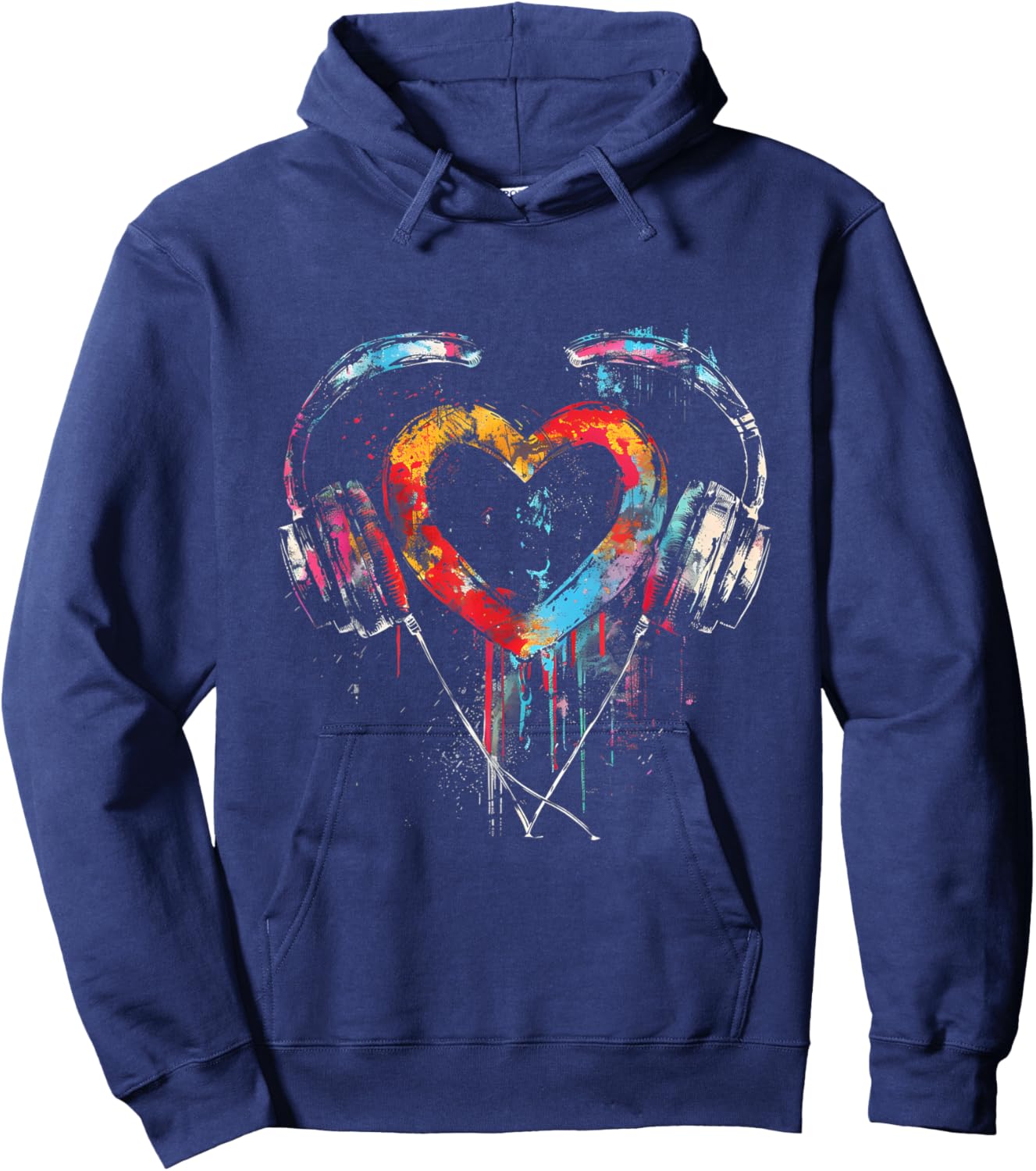 Headphones Music DJ Artwork Heart Music Lover Techno EDM Hoodie - Hoodie | Navy