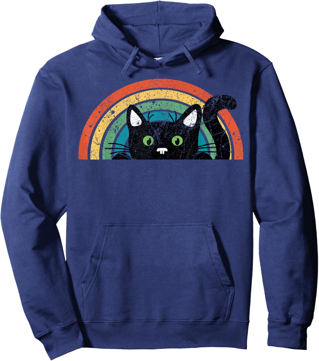 Vintage Black Cat Retro For Cat Lover, Cat Mom, Cat Dad Hoodie - Hoodie | Navy