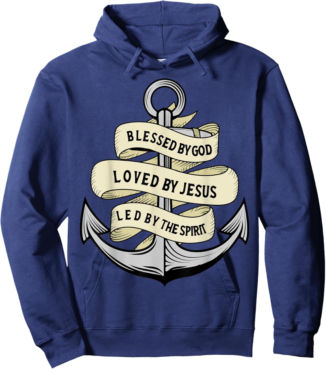 Blessed By God - Loved By Jesus, Anchor Christian Hoodie - Hoodie | Navy