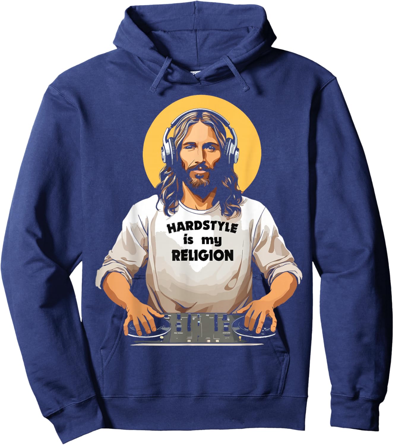 Techno Merch HARDSTYLE IS MY RELIGION Jesus Hardstyle Hoodie - Hoodie | Navy