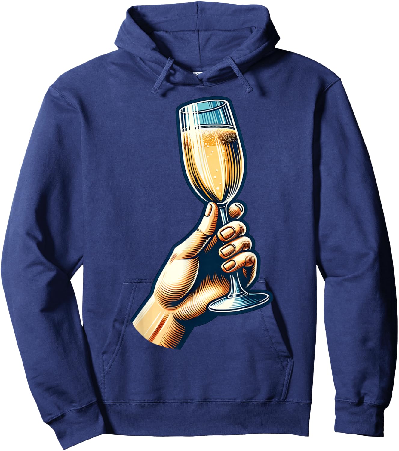 Hand Holding Champagne Glass Cheerful Toast Illustration Hoodie - Hoodie | Navy