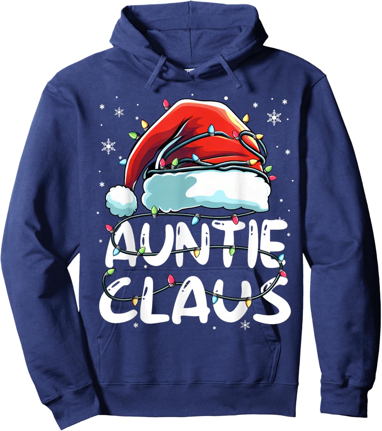 Auntie Claus Christmas Lights Matching Family Xmas Pajama Hoodie - Hoodie | Navy