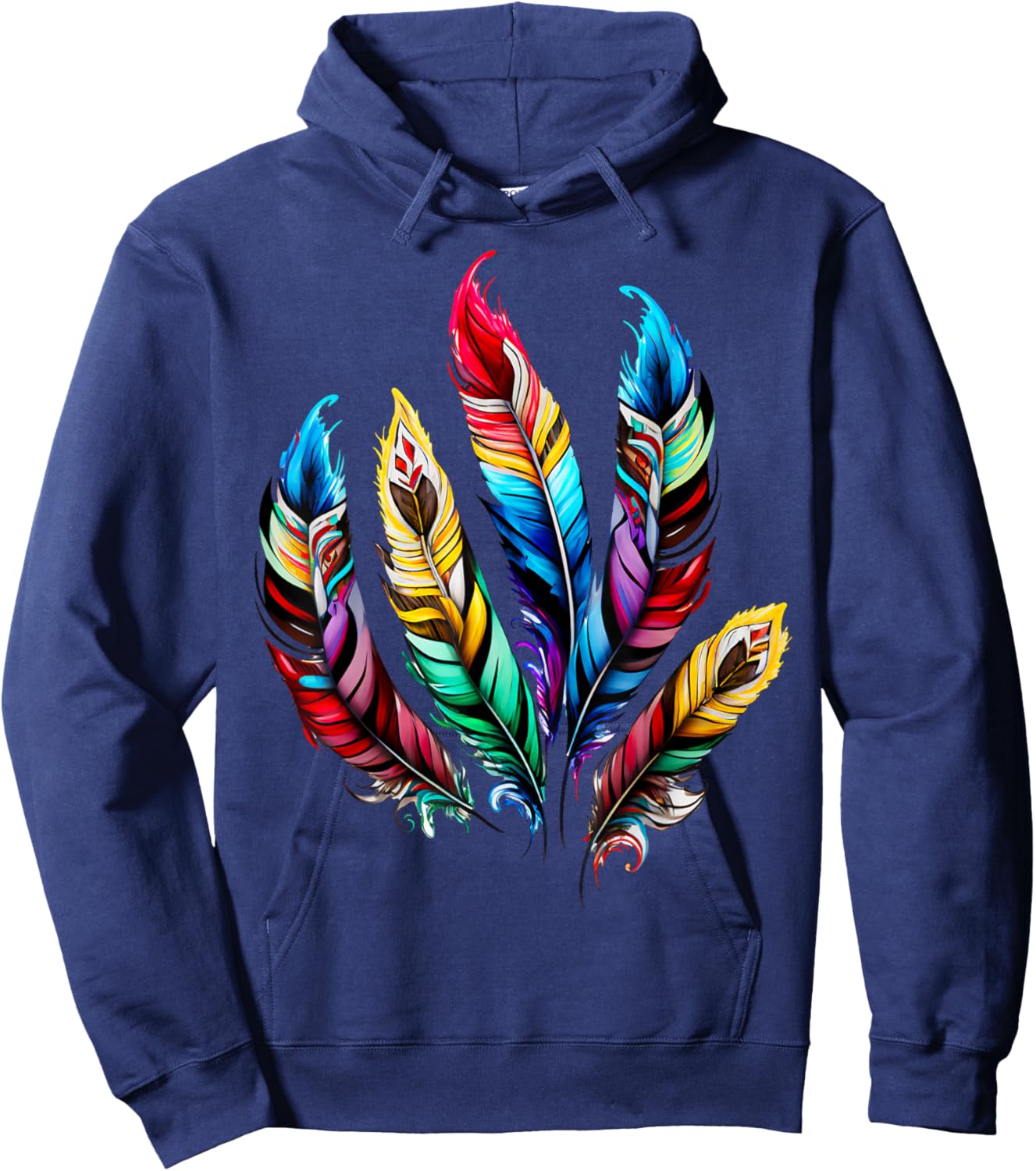 Colorful feathers boho ethnic style Indian bird pattern love Hoodie - Hoodie | Navy