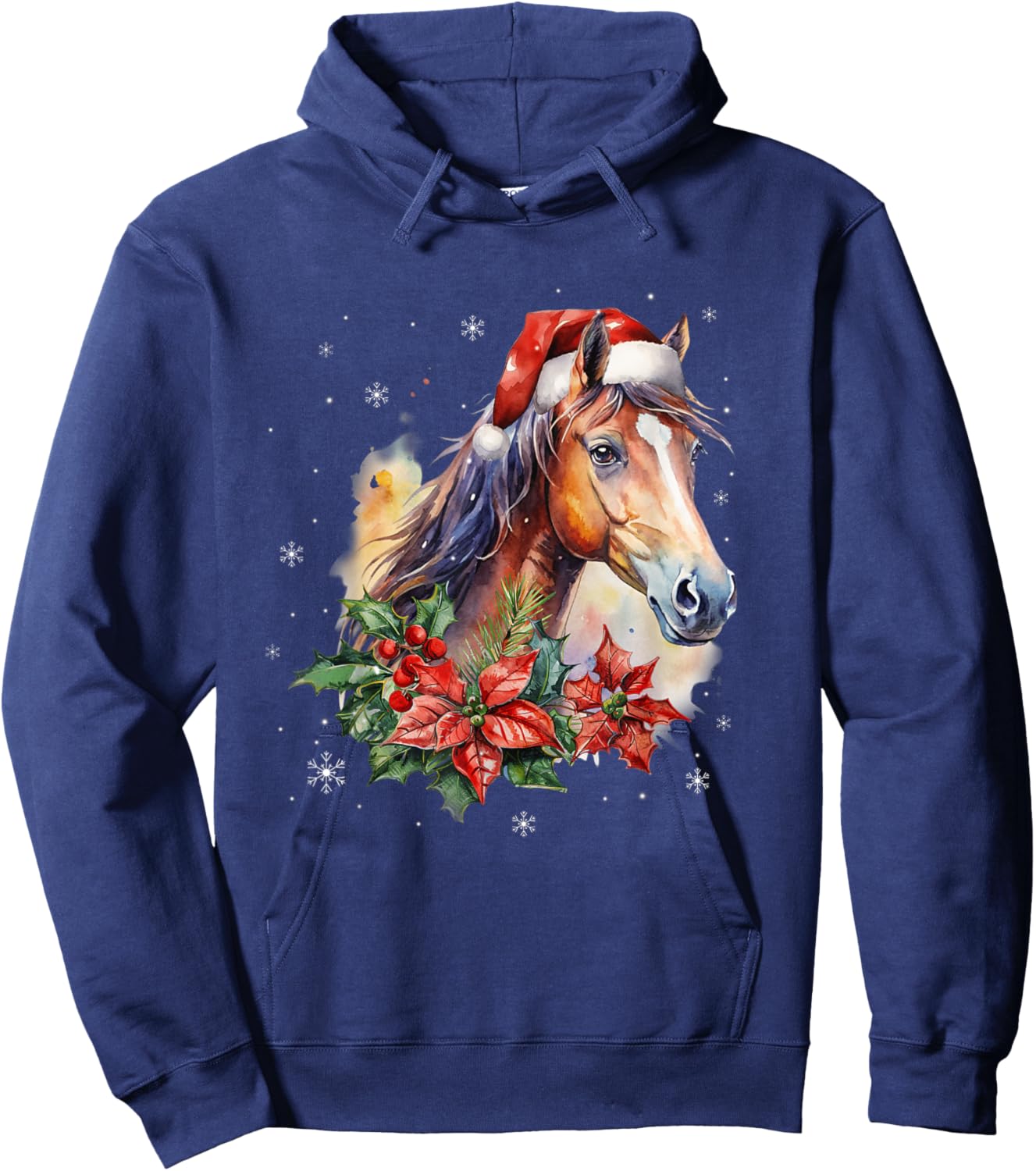 Funny Christmas Horse Santa Hat Animal Equestrian Men Women Hoodie - Hoodie | Navy