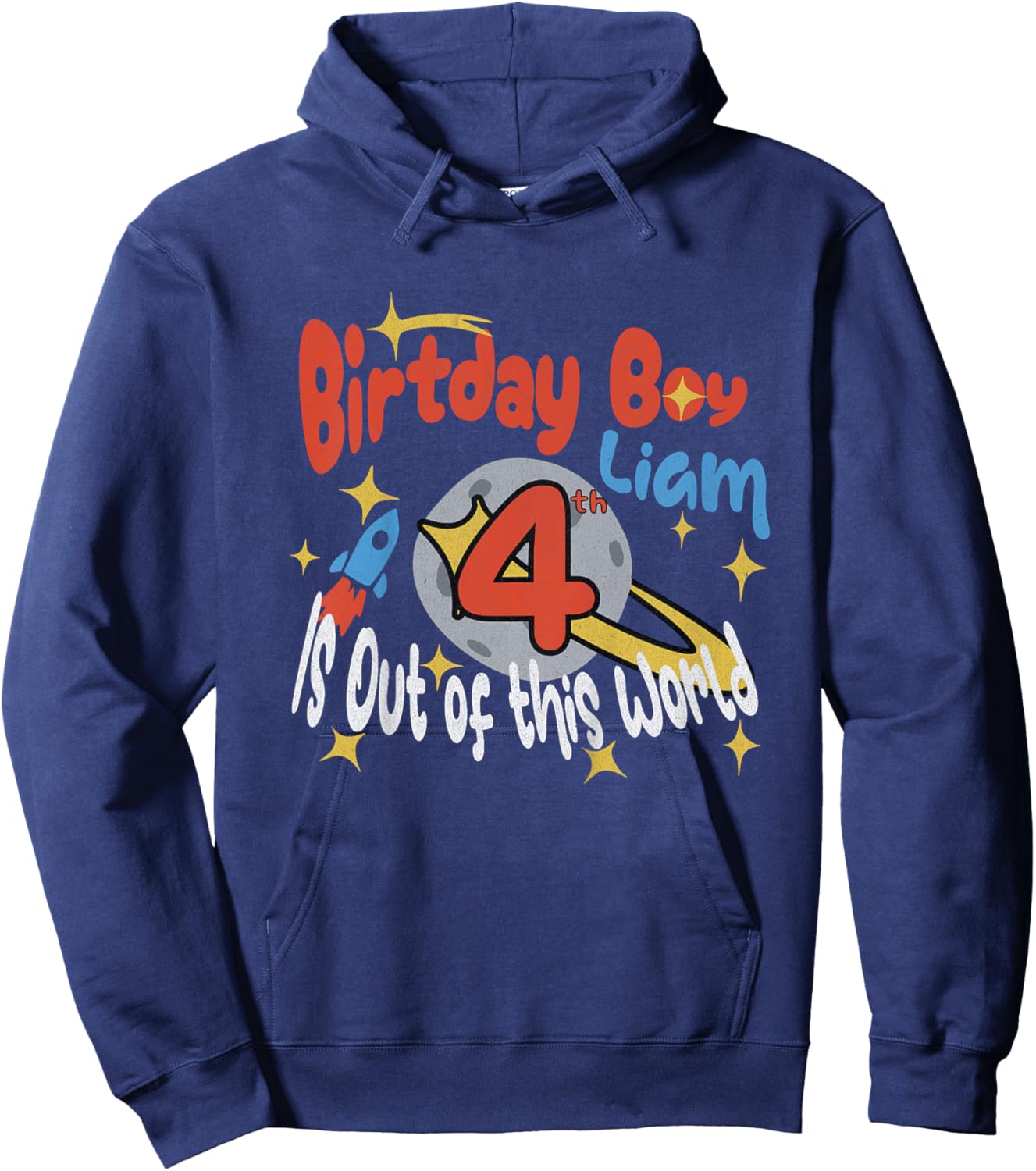 Kids Boys 4th Birthday Liam Space Birthday Boy Out of World Hoodie - Hoodie | Navy