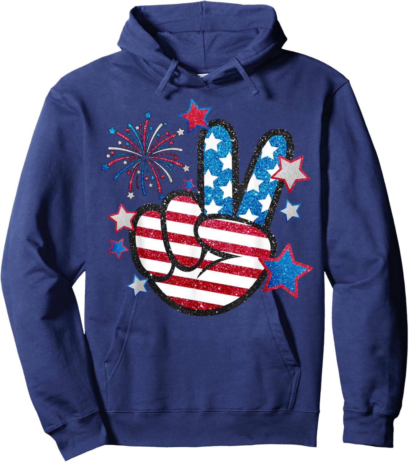 American Flag Peace Sign Hand Fourth of July Men Women Kid Hoodie - Hoodie | Navy