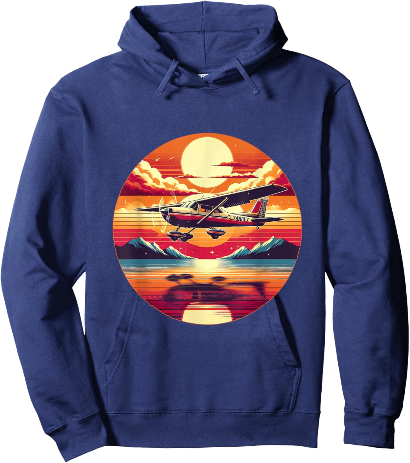 C-172 Skyhawk Vintage C172 Airplane Retro Sunset Pilot Hoodie - Hoodie | Navy