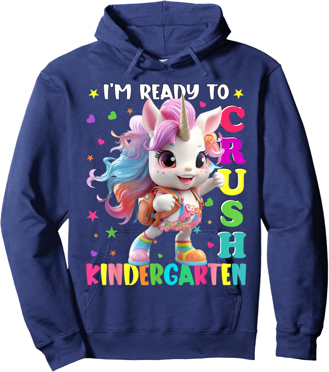 Im Ready To Crush Kindergarten Unicorn Back To School Girls Hoodie - Hoodie | Navy
