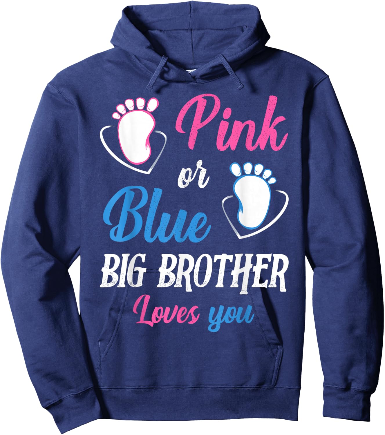 Pink or Blue Big Brother Loves You Baby Gender Reveal Party Hoodie - Hoodie | Navy