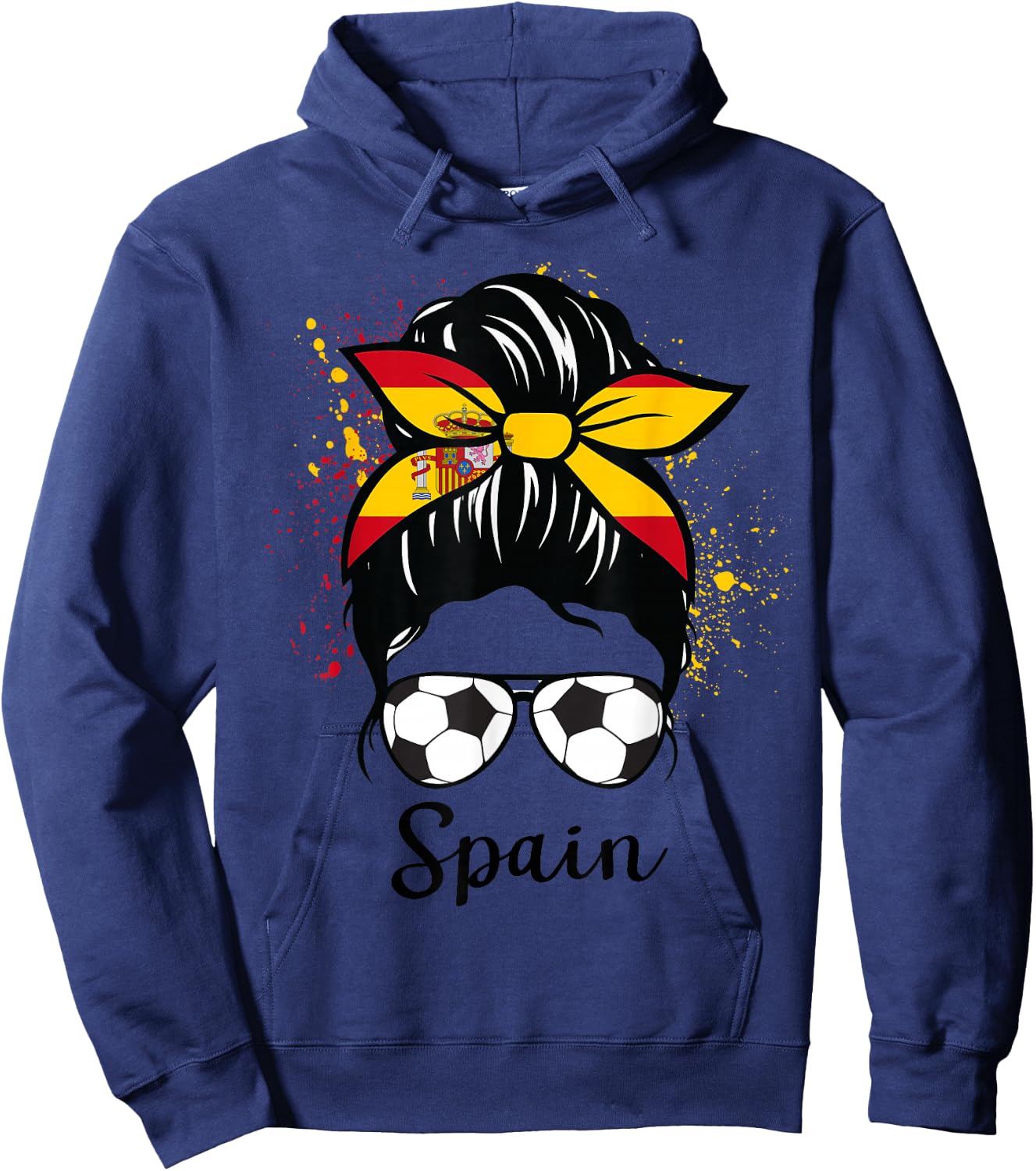 Spain Soccer Espana Flag Soccer Ball Messy Bun Hoodie - Hoodie | Navy