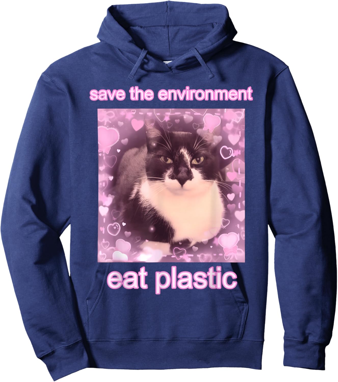 Cat Save The Environment Eat Plastic Hoodie - Hoodie | Navy