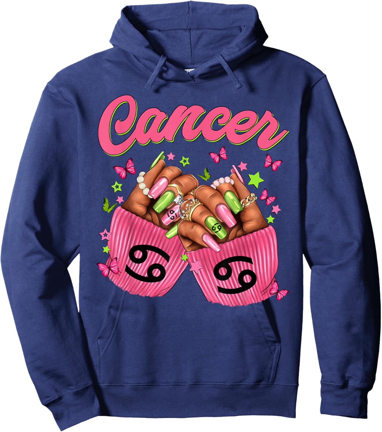 Black Women Nails Zodiac Birthday Cancer Queen Hoodie - Hoodie | Navy