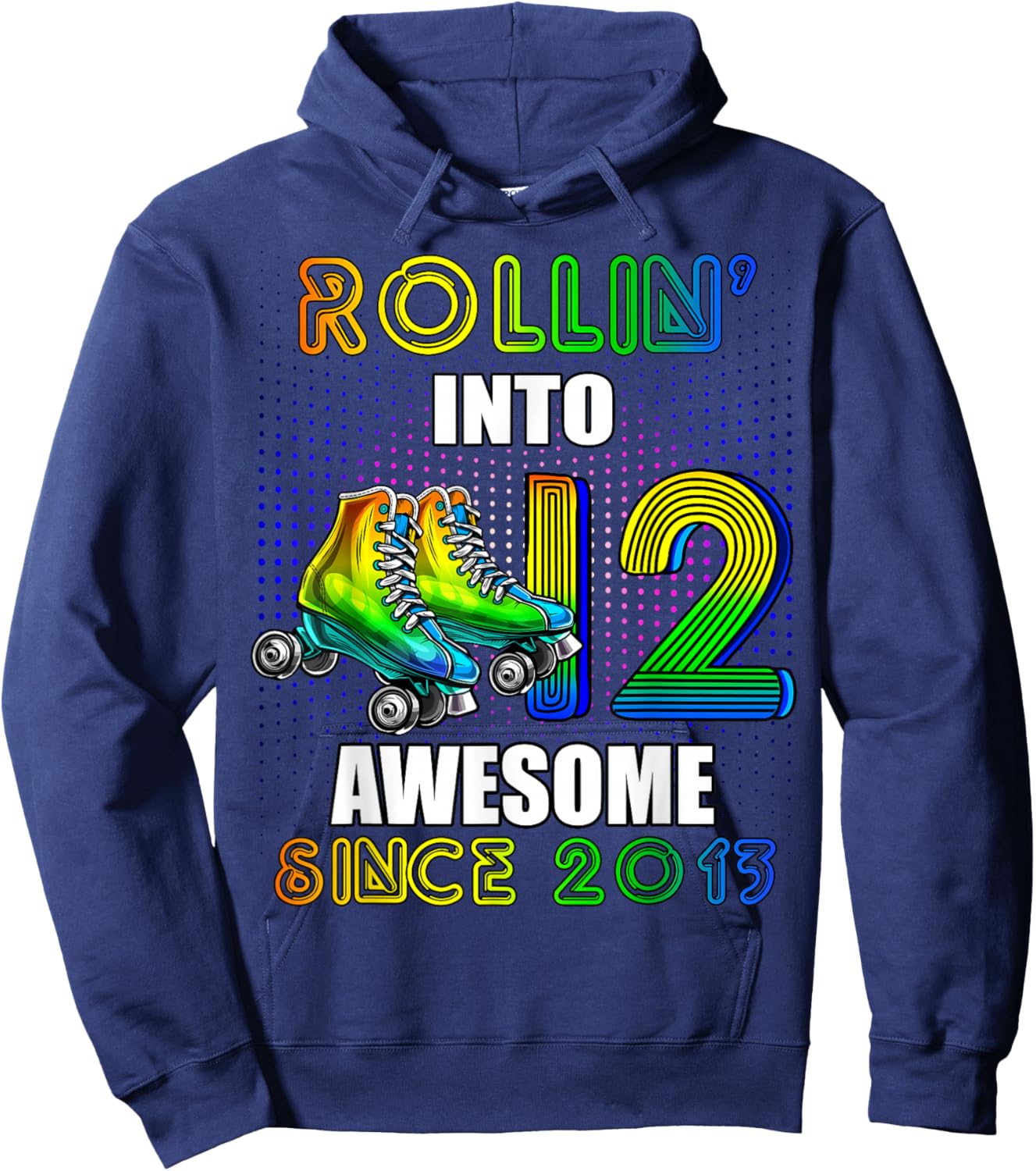 Birthday Roller Skating 12th Girl Rollin into 12 Skate Party Hoodie - Hoodie | Navy