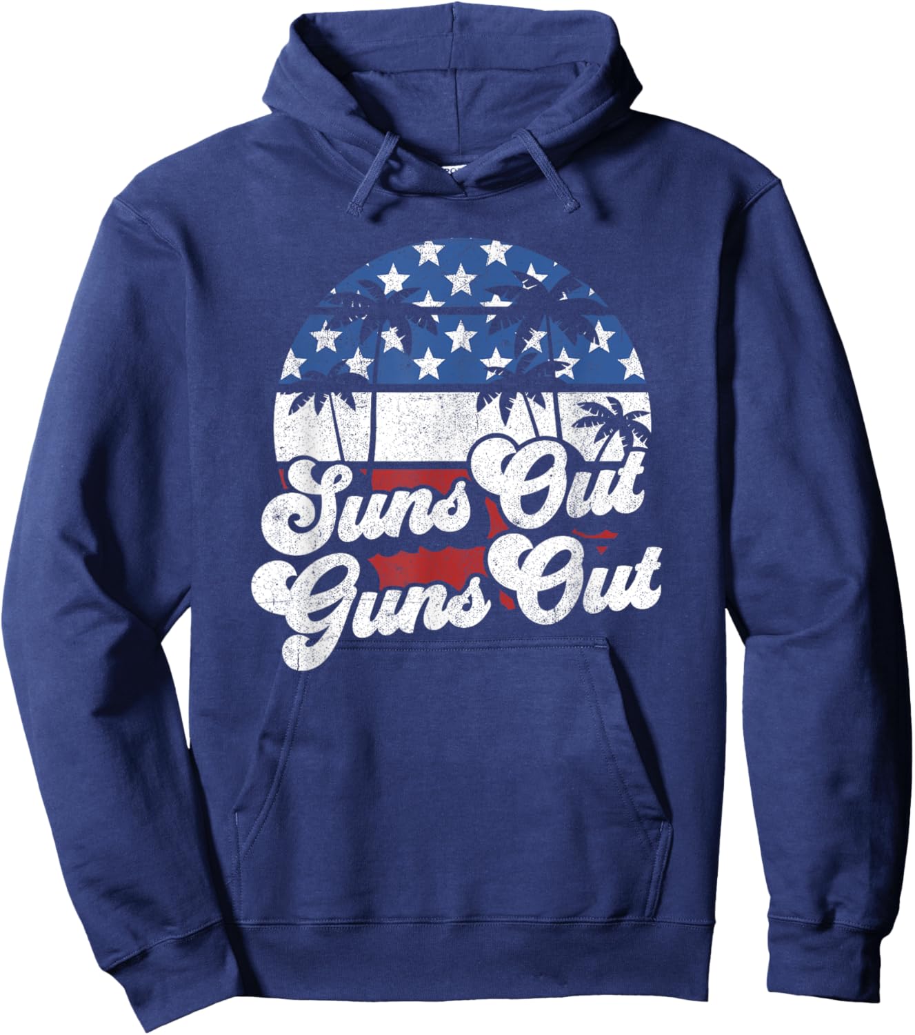 Funny Suns Out Guns Out 4th of July USA American Flag Beach Hoodie - Hoodie | Navy