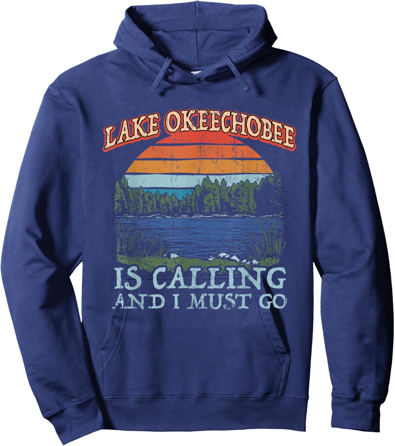 Fishing Boating Camping Retro Lake Vacation Lake Okeechobee Hoodie - Hoodie | Navy