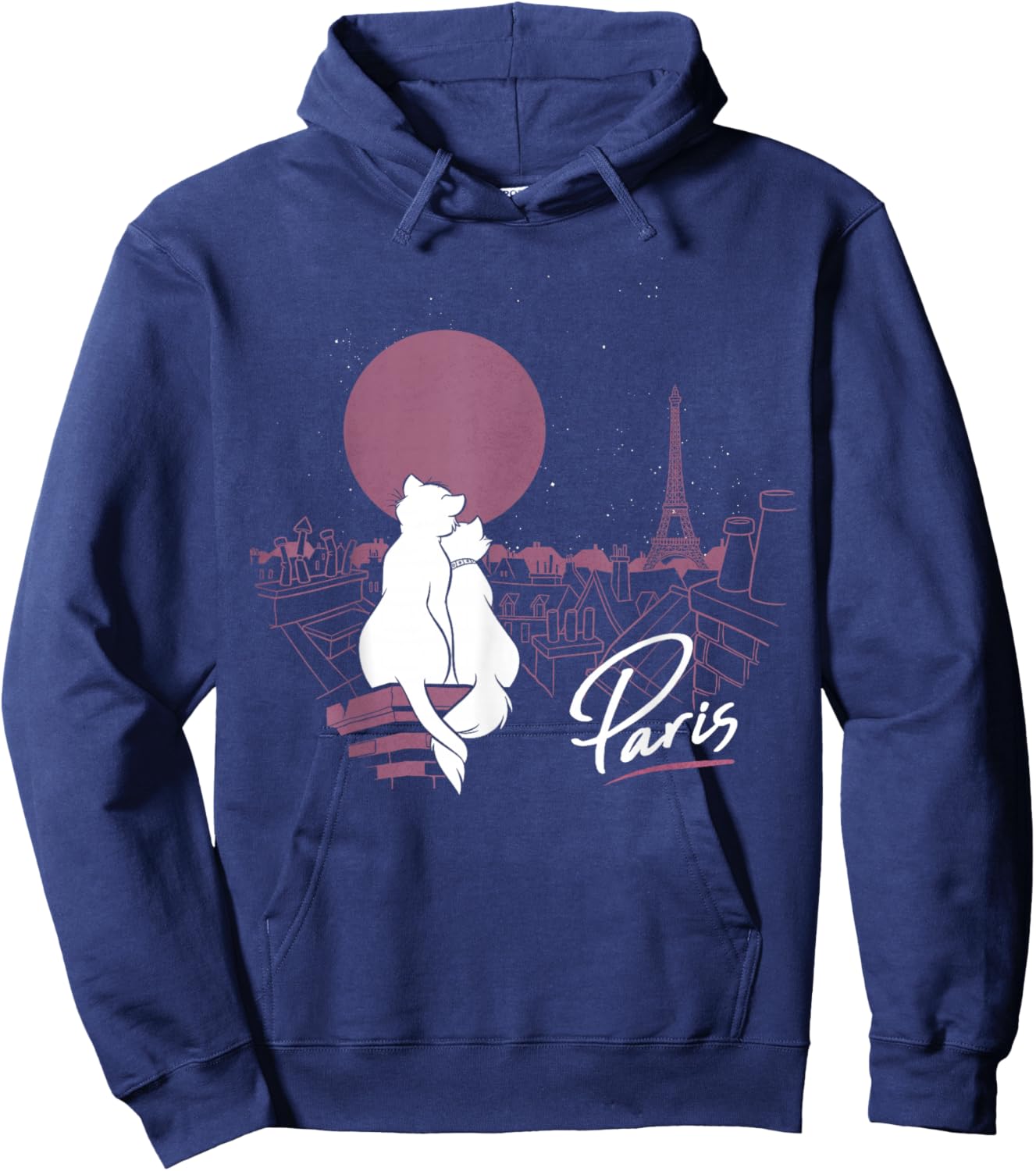 Disney The Aristocats Duchess And Thomas Paris by Moonlight , Black, S Hoodie - Hoodie | Navy