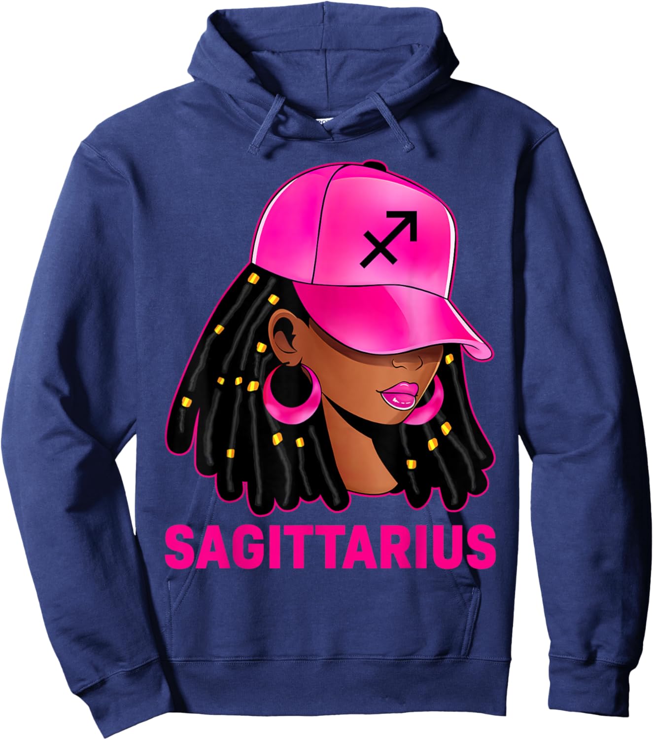 Sagittarius Queen Loc'd Hair Black Woman Cap Zodiac Sign Hoodie - Hoodie | Navy