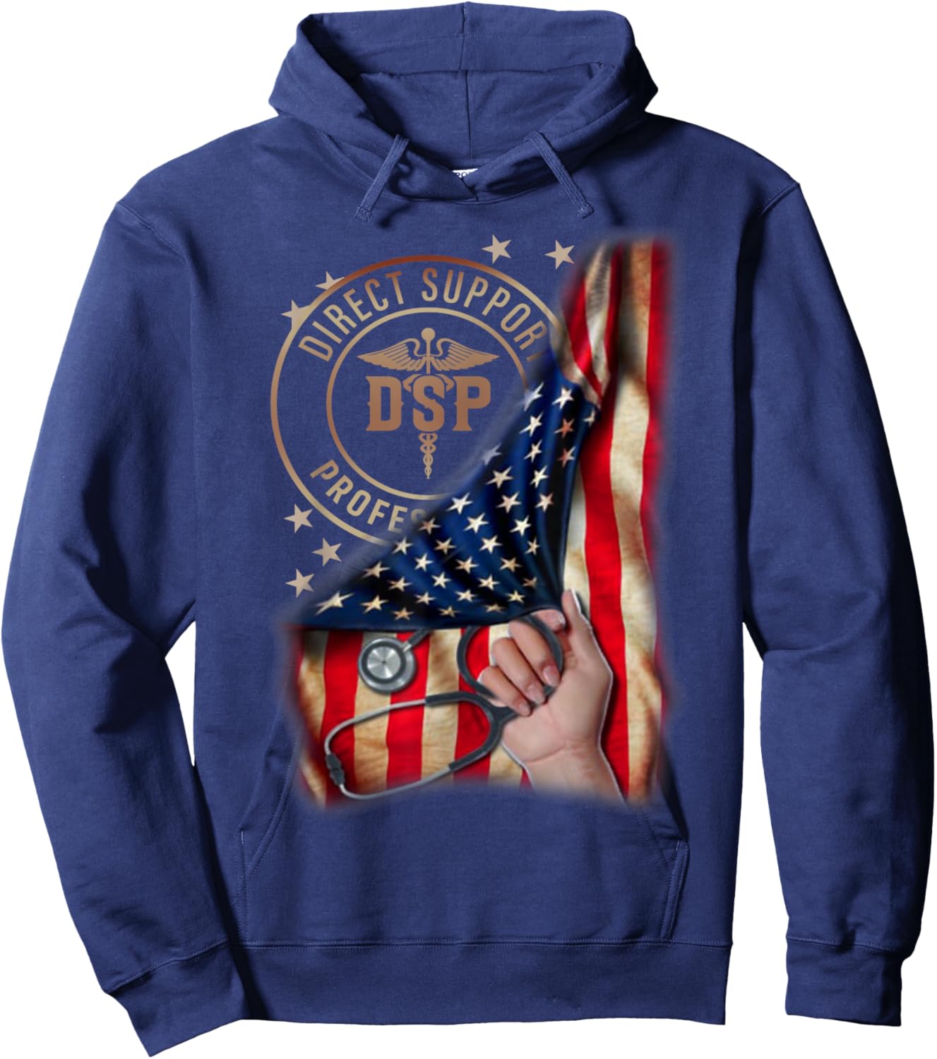 Funny Patriotic DSP USA Flag Nurses Week Gifts 4th of July Women Men Hoodie - Hoodie | Navy