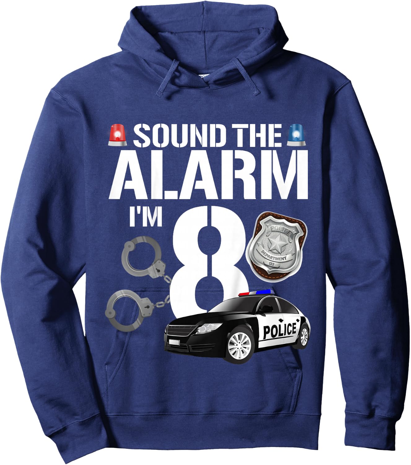 Kids 8 Year Old Police Birthday Officer Cop Car 8th Gift Boy Hoodie - Hoodie | Navy
