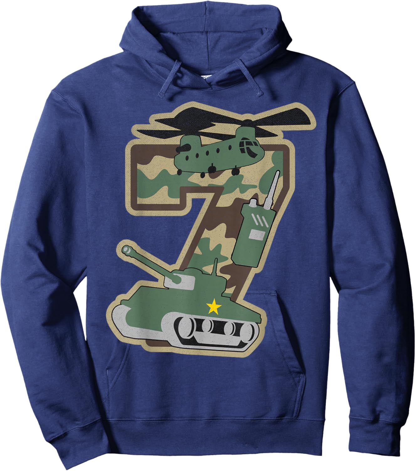 7th Birthday Boy 7 Years Old Little Military Camo Army Funny Hoodie - Hoodie | Navy