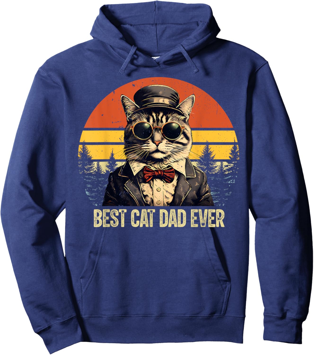 Vintage Best Cat Dad Ever Cat Daddy Father's Day Hoodie - Hoodie | Navy
