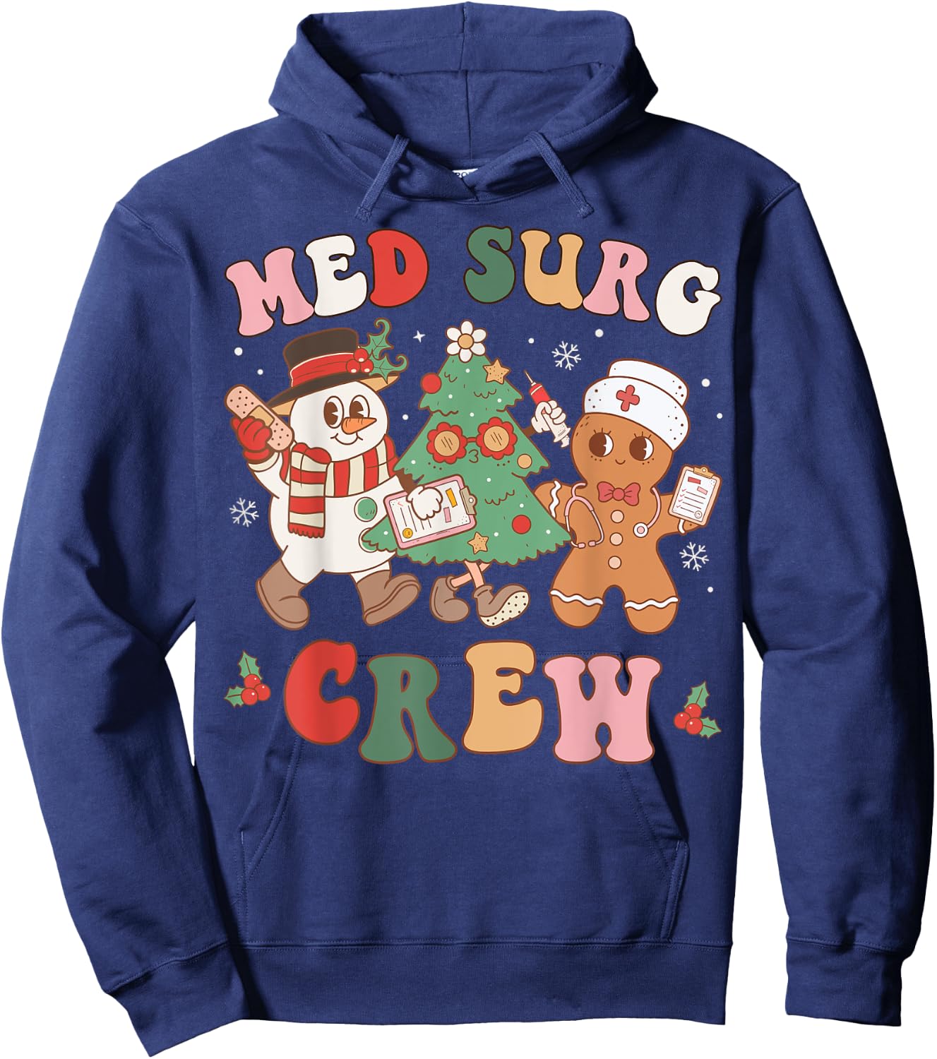 Med Surg Crew Christmas Tree Retro Nurse Nursing Group Hoodie - Hoodie | Navy