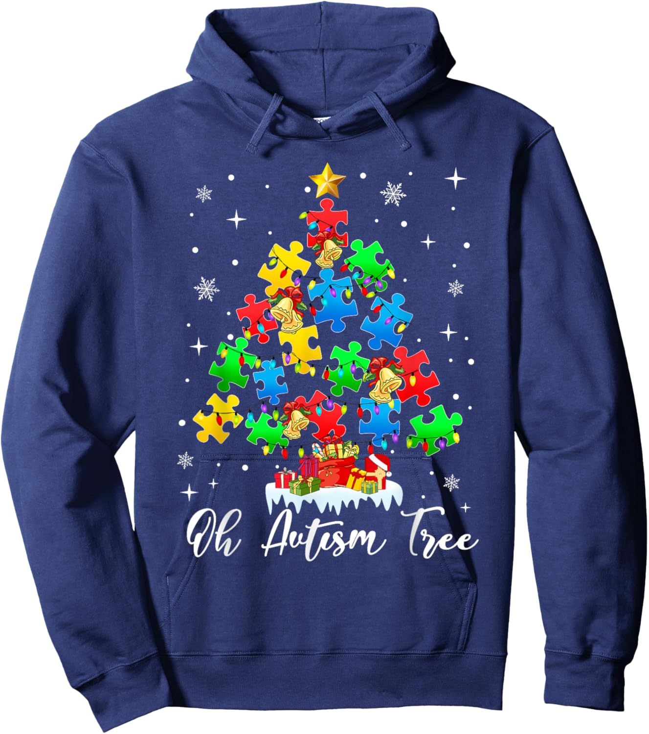 Autism Awareness Christmas Tree Holiday Gifts Black Short Sleeve Small Hoodie - Hoodie | Navy