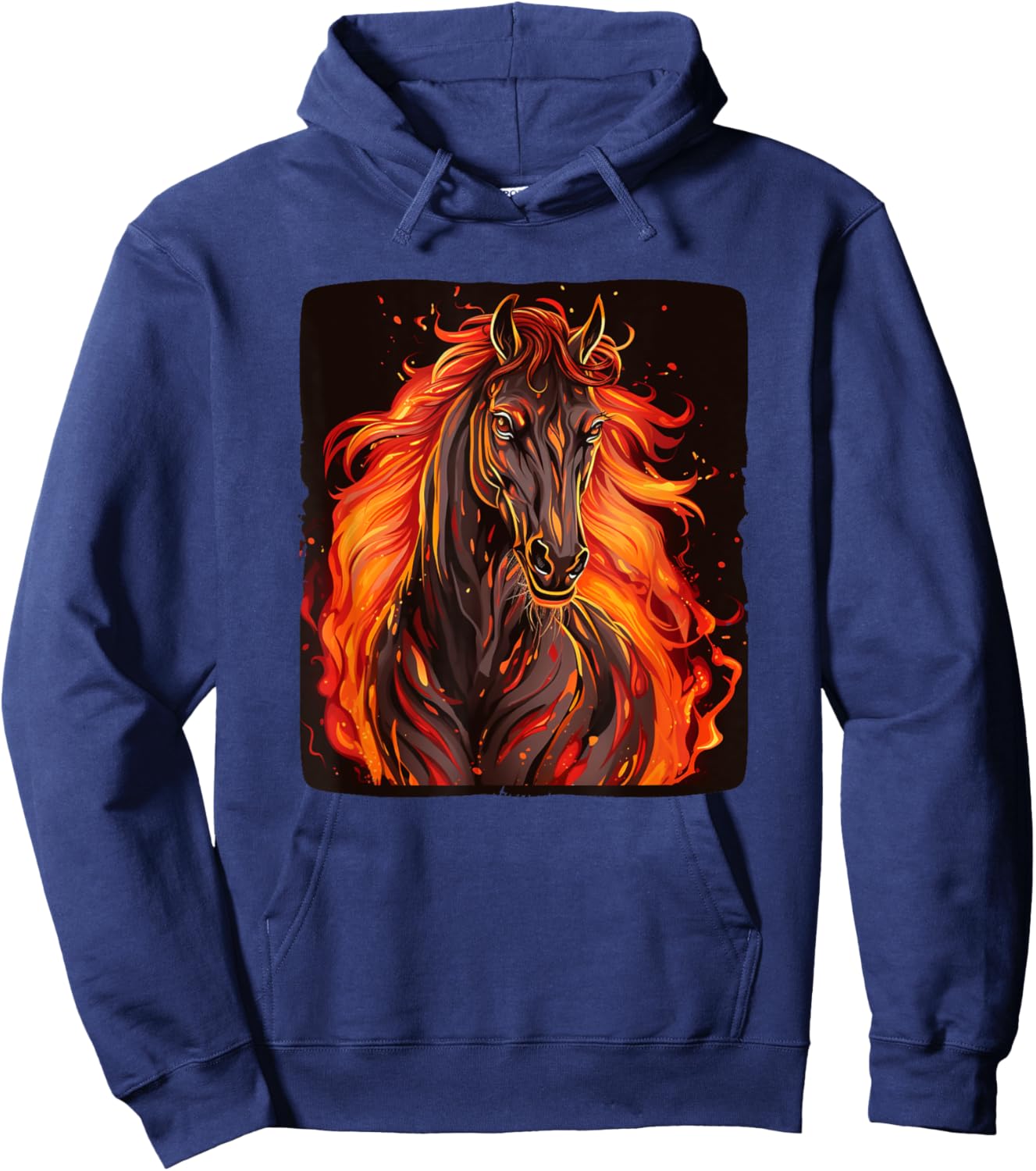 Cool horse with fire and flames for horses and animals fans Hoodie - Hoodie | Navy