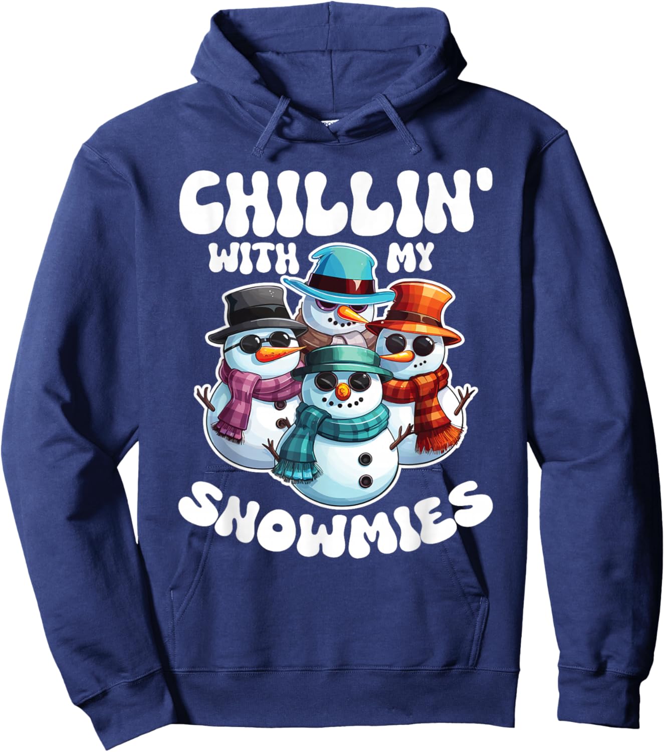 Frosty Friends Christmas Pun Chillin With My Snowmies Cool Snowmen -Adults Black Hoodie - Hoodie | Navy