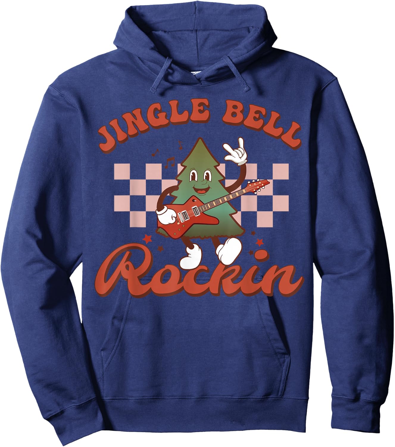 Jingle Bell Rocking Cute Christmas Rock n Roll Guitar Retro Hoodie - Hoodie | Navy