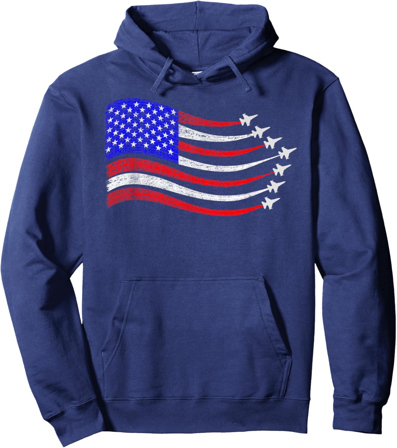 American Patriotic Fighter Jets USA Flag Waving 4th of July Hoodie - Hoodie | Navy