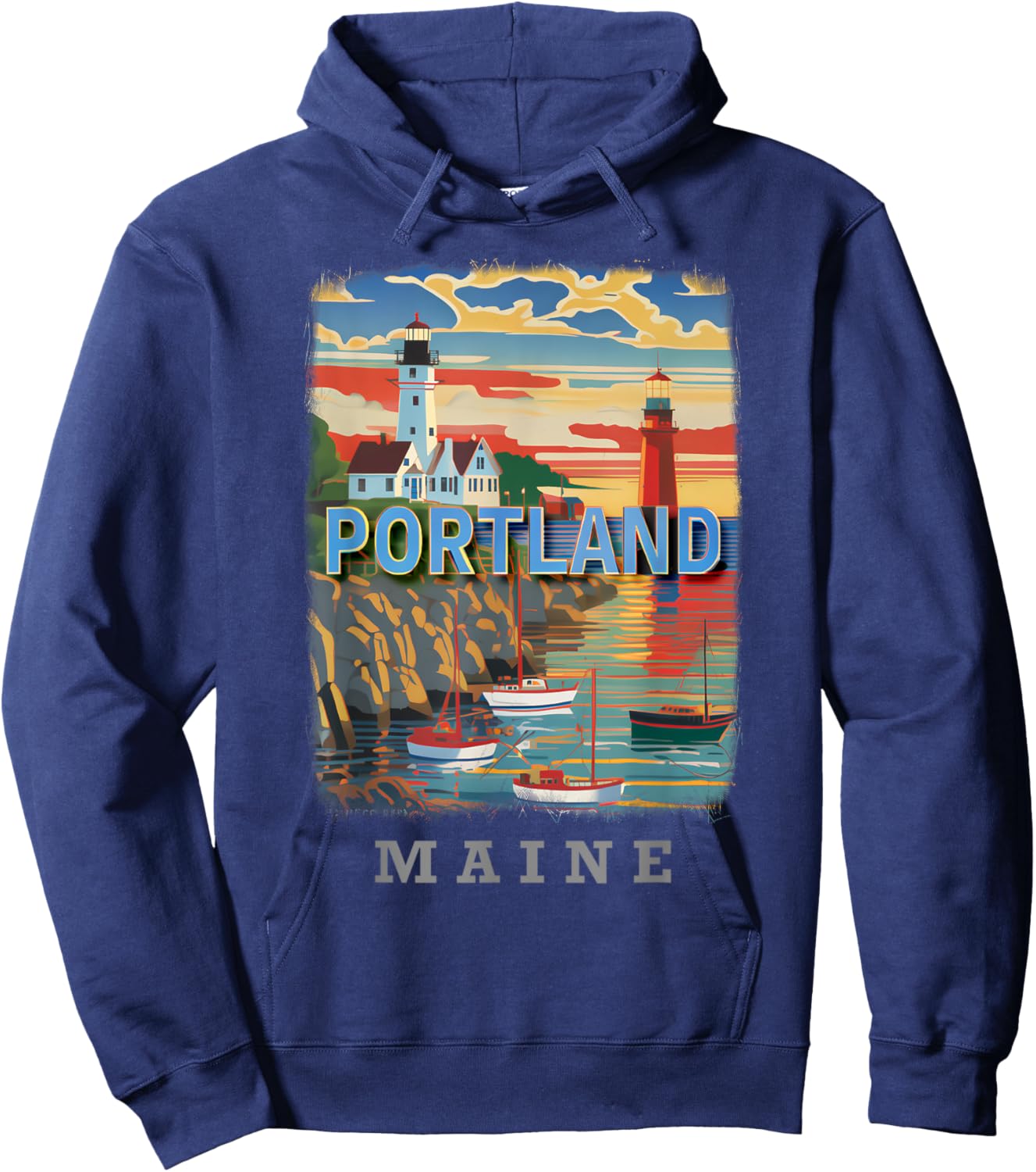 Portland Maine ME Coastal Charm SD719 Hoodie - Hoodie | Navy