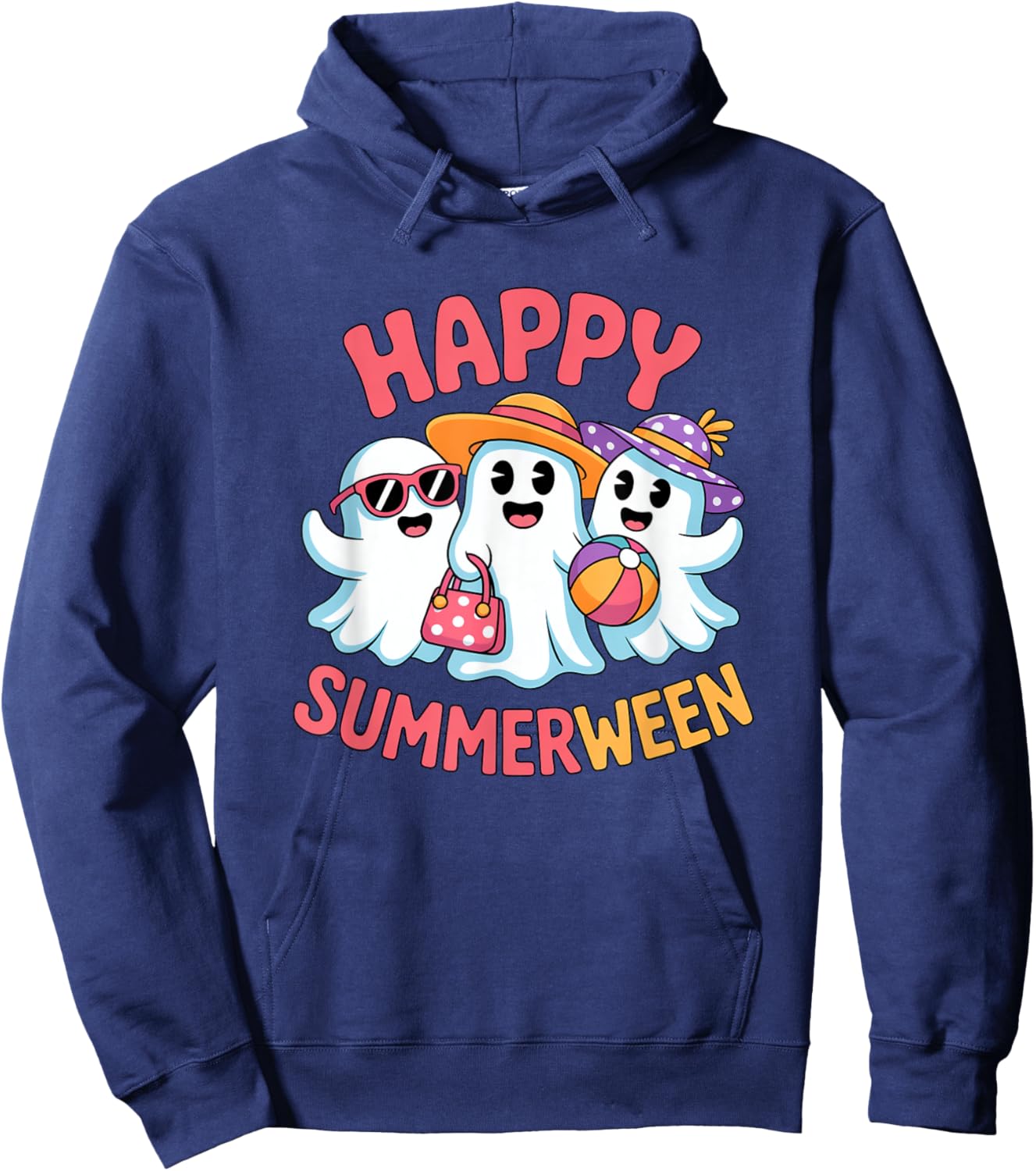 Happy Summerween Beach Skeleton Halloween Summer Scary Fun Hoodie - Hoodie | Navy