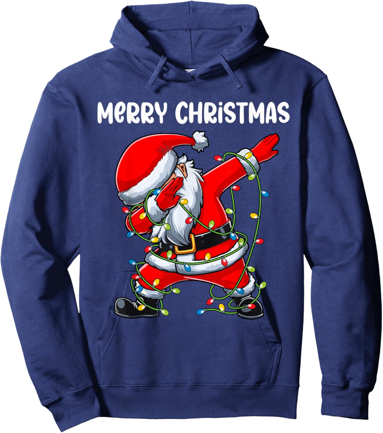 Santa Merry Christmas Lights Boys Girls Kids Dab Xmas Hoodie - Hoodie | Navy
