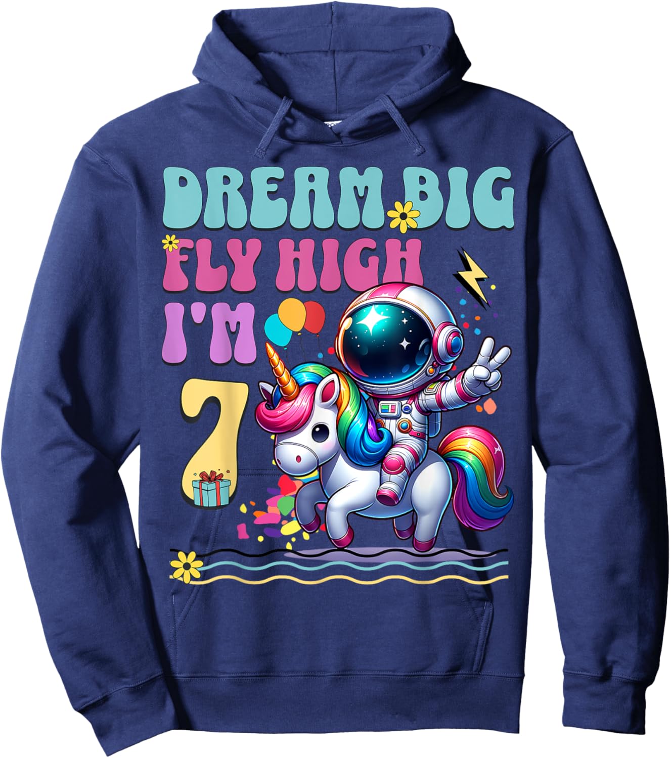 Astronaut Unicorn 7th Birthday 7 Years Space Galaxy Hoodie - Hoodie | Navy