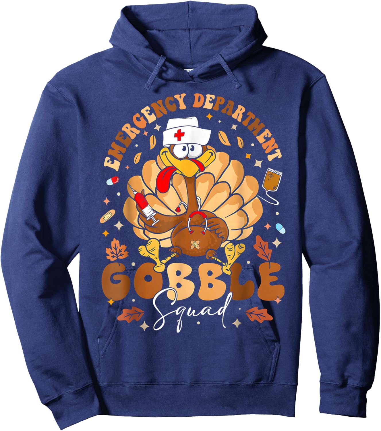 Emergency Department Gobble Squad Thanksgiving Nurse Turkey Hoodie - Hoodie | Navy