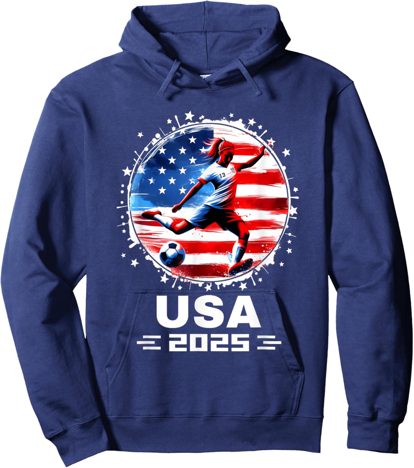 American Flag Soccer Team Women's Soccer Girls Soccer 2025 Hoodie - Hoodie | Navy