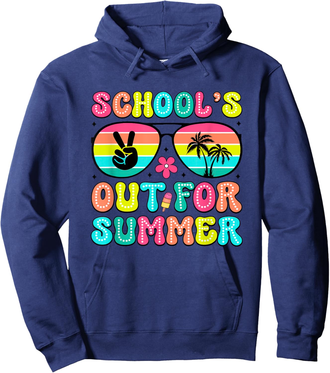 School's Out For Summer Sunglasses Palm Trees Hoodie - Hoodie | Navy