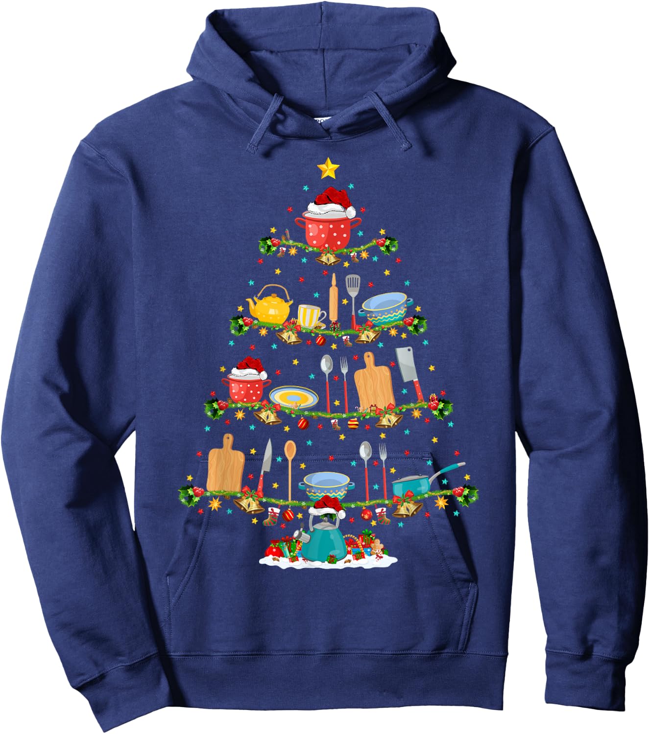 Cooking Lover Lights Xmas Santa Cooking Christmas Tree Hoodie - Hoodie | Navy