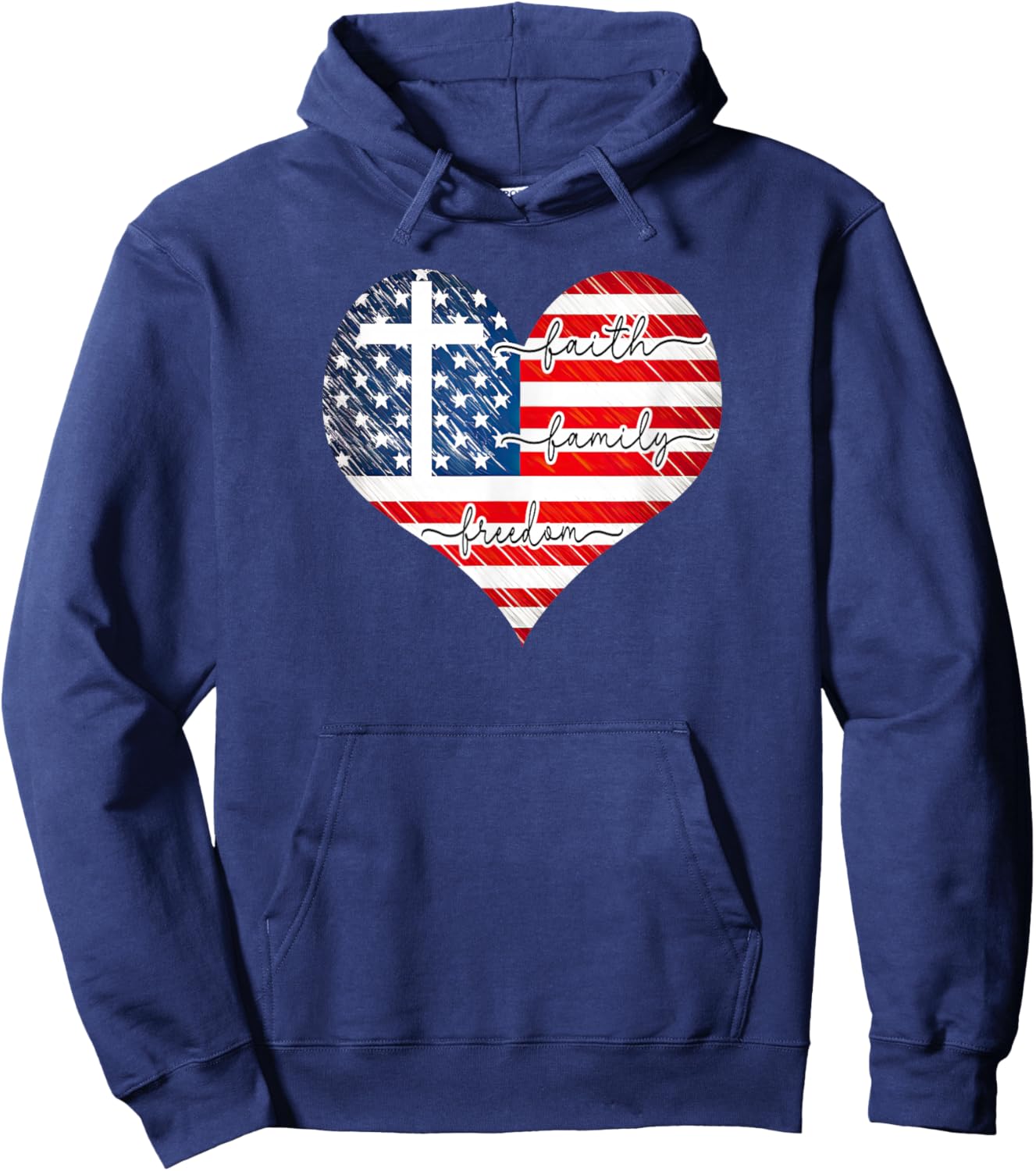 Faith Family Freedom Heart - 4th of July Patriotic Flag Hoodie - Hoodie | Navy